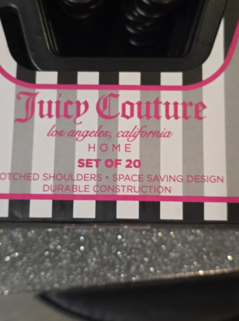 Juicy Couture Notched Shoulder Space Saving Crown Set of 20 Hangers-Black/Gold